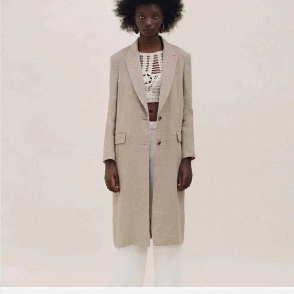 Zara Women's Beige linen coat jacket